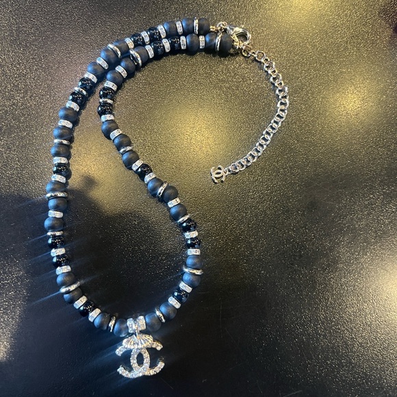 CHANEL Midnight Black Beaded Necklace with Silver Emblem - Picture 2 of 16